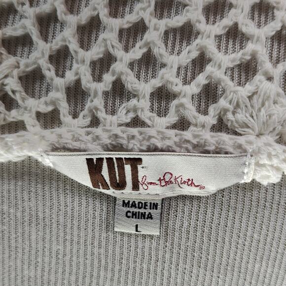 Kut from the Kloth White Loose Knit Sweater Size L Cotton Crochet Starfish Hem - Picture 9 of 11